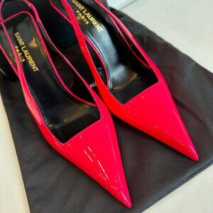 Saint Laurent Paloma 105 Patent Slingback Heels Pink Size 38 NIB $1150